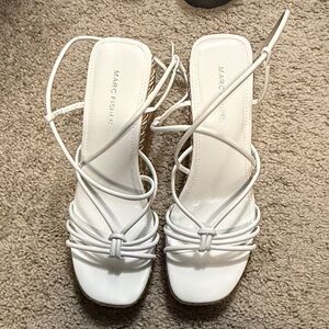 Marc Fisher White Multi-Strap Square-Toe Heels